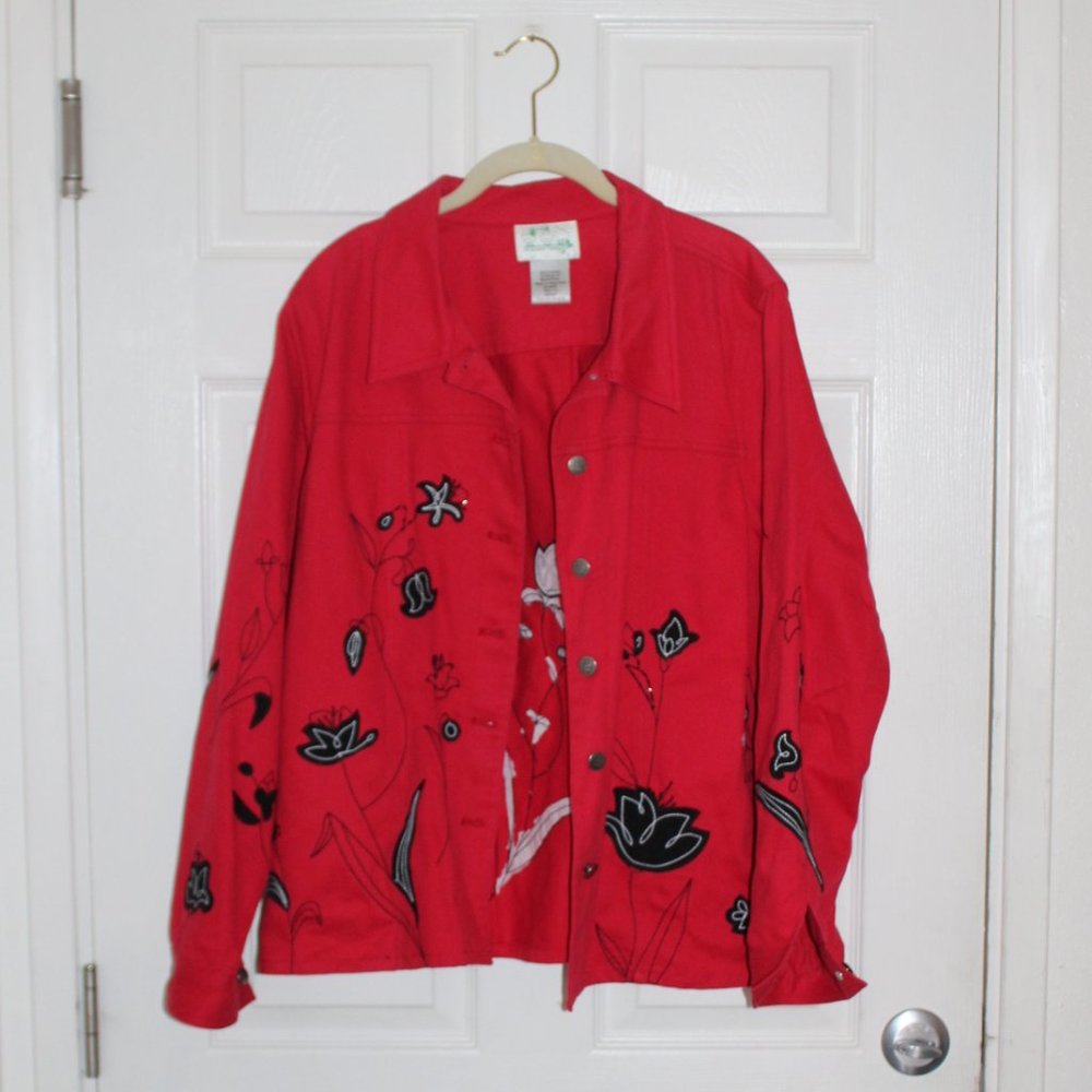 The Quacker Factory Embroidered Denim Jacket Women Large